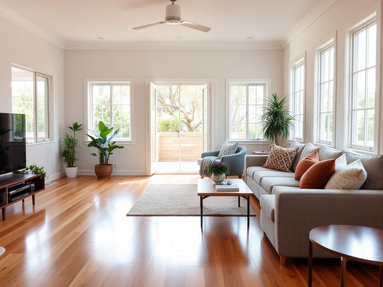 Tidy, freshly cleaned living room in a Brisbane home